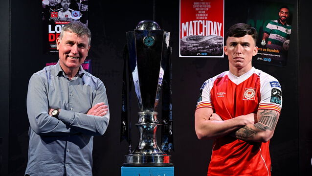 <p>SAINTS ALIVE: St Patrick's Athletic manager Stephen Kenny and Joe Redmond at Whelan's in Dublin. Pic: Stephen McCarthy/Sportsfile</p>