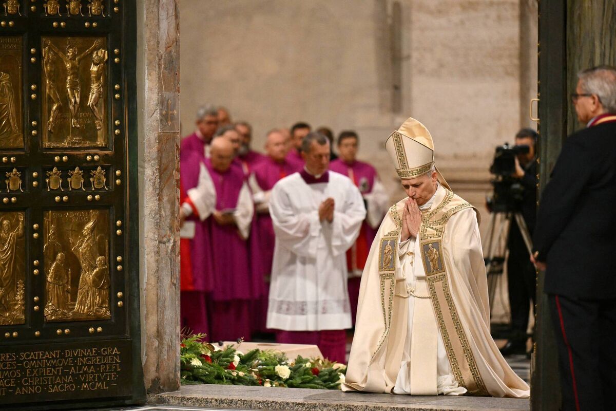 Pope Leo XIV prays before to close the Holy Door of St. Peter's Basilica on the Feast of the Epiphany, at the Vatican, on January 6, 2026. Picture: Alberto Pizzoli/AFP/Getty