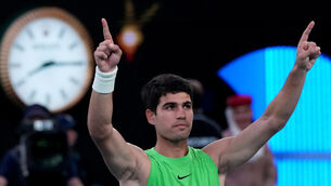 <p>Carlos Alcaraz celebrates his victory over Alexander Zverev. Pic: Aaron Favila/AP</p> <p>Carlos Alcaraz celebrates his victory over Alexander Zverev. Pic: Aaron Favila/AP</p>