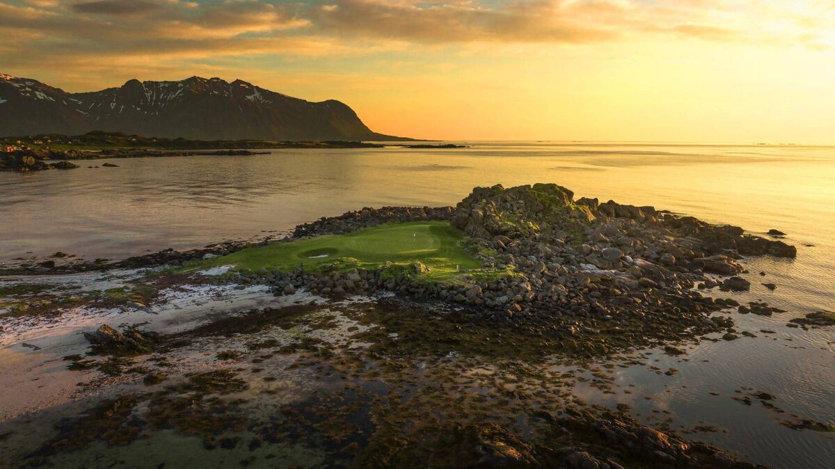 The second hole at Lofoten Links in Norway, the northern most golf course in the world