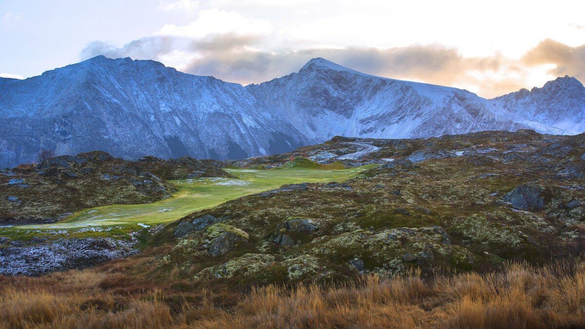 The 6th hole at Lofoten Links in Norway, the northern most golf course in the world
