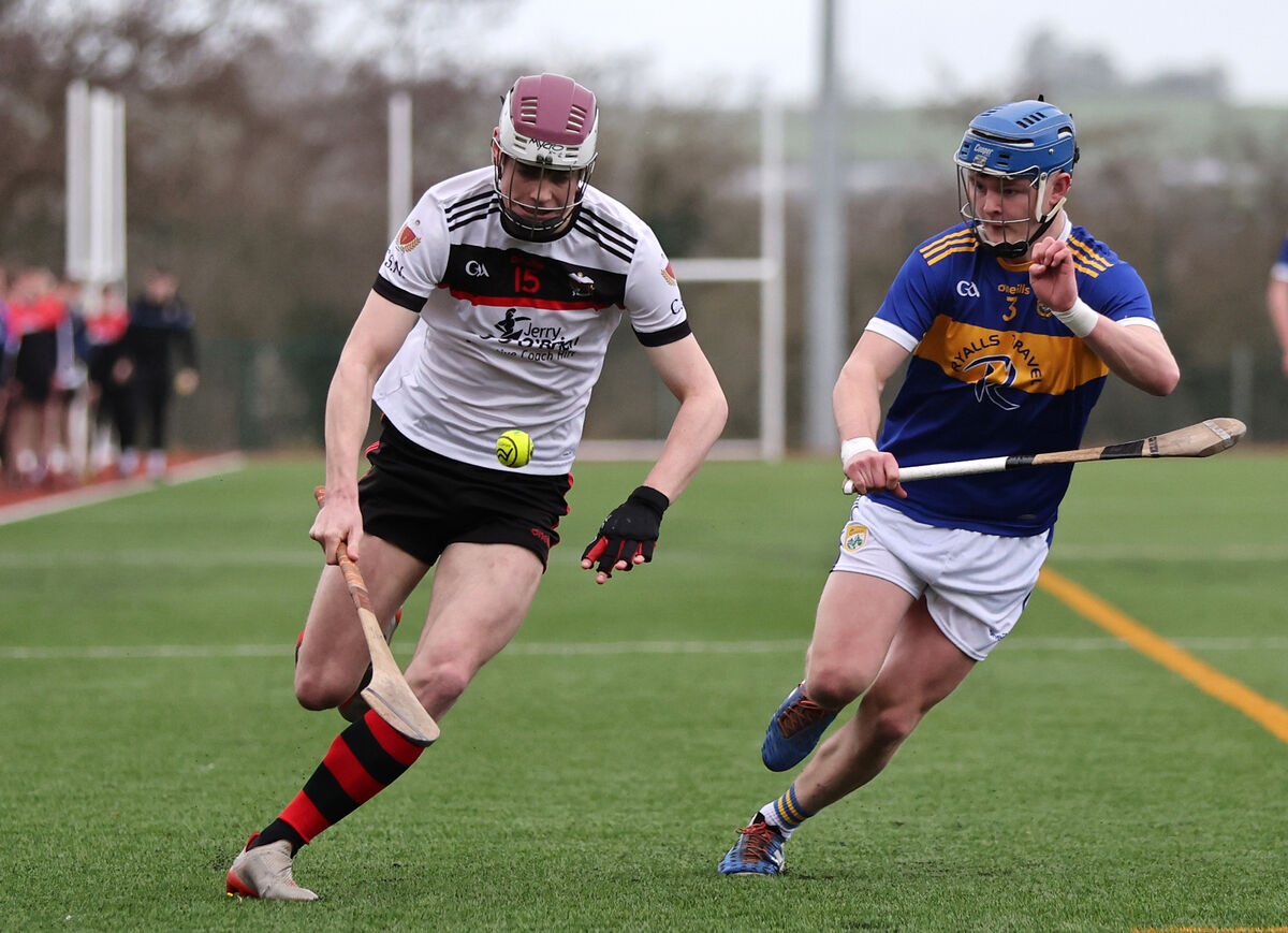  Neil Crowley of Coláiste An Spioráid Naomh Bishopstown tales on John O'Donovan, Tralee CBS. Picture: Jim Coughlan.