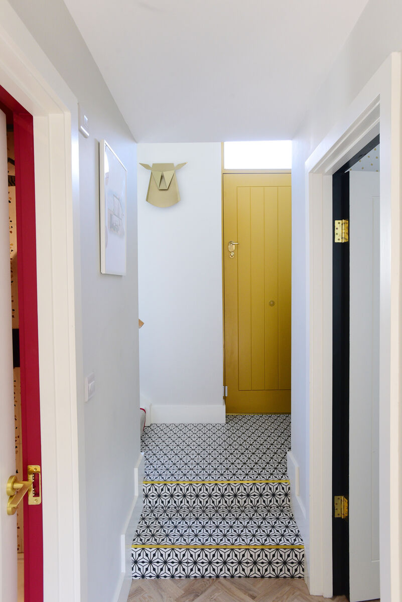 Jennifer Sheahan's interior walls, as viewed from the main living area towards the hall and stairs. Picture: Moya Nolan