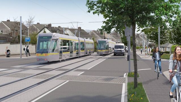 <p>A visualisation of a Cork Luas tram on the Skehard Rd. File picture: LuasCork.ie </p>