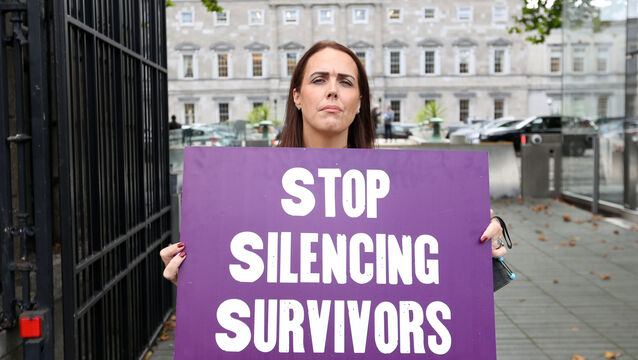 <p> Rape survivor Hazel Behan protesting outside the Dáil last year to demand an end to victim-blaming practices in the court system. Picture: Sasko Lazarov/ RollingNews.ie</p>