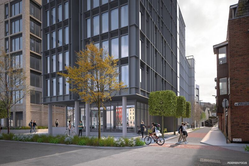 The planned student apartments viewed from Sullivan's Quay and Meade Street. Image: Pedersen Focus