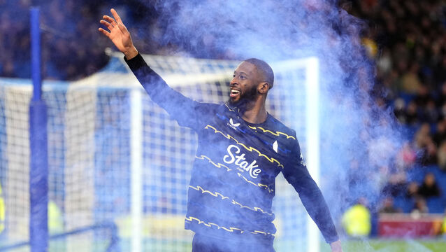 <p>Everton’s Beto celebrates the equaliser. Pic: Adam Davy/PA</p>