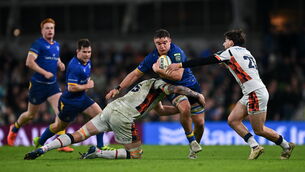 <p>Scott Penny of Leinster is tackled by Glen Young, left, and Charlie Shiel of Edinburgh. Pic: Tyler Miller/Sportsfile</p> <p>Scott Penny of Leinster is tackled by Glen Young, left, and Charlie Shiel of Edinburgh. Pic: Tyler Miller/Sportsfile</p>