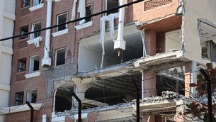 The apartment building in Bandar Abbas, Iran, was severely damaged in the blast (Amirhosein Khorgooi/ISNA via AP)
