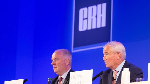 <p>CRH chief executive Jim Mintern and chair Richie Boucher. CRH is believed to be part of a consortium in advance talks to buy Nordic firm NCC AB. Picture: Naoise Culhane</p>