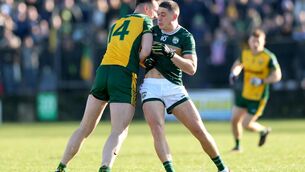 <p>FULL BLOODED: Kerry’s Joe O’Connor and Jason McGee of Donegal. Pic: INPHO/James Crombie</p>