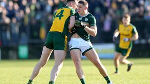 <p>FULL BLOODED: Kerry’s Joe O’Connor and Jason McGee of Donegal. Pic: INPHO/James Crombie</p>