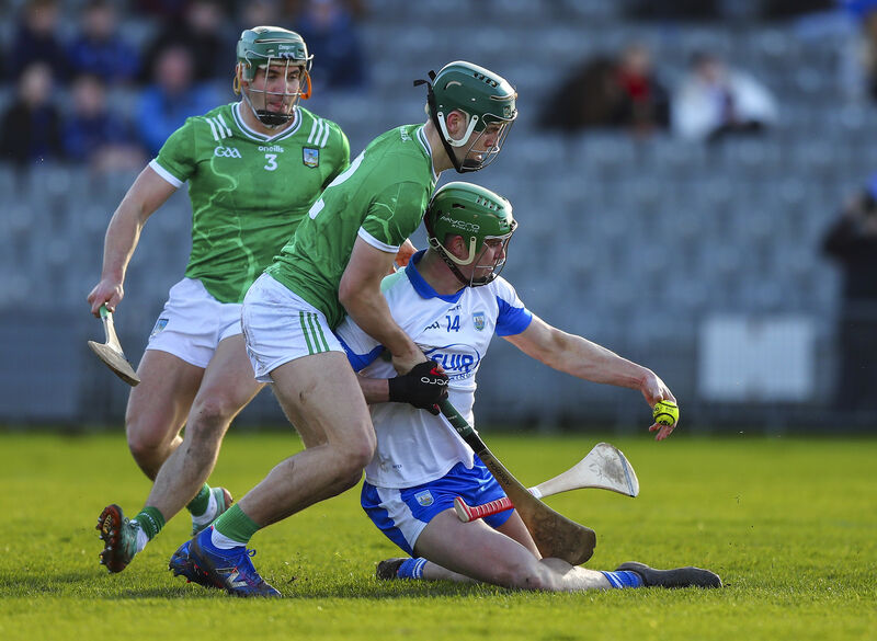 Waterford's Michael Kiely in action against Limerick's Matthew Fitzgerald. Pic: Inpho