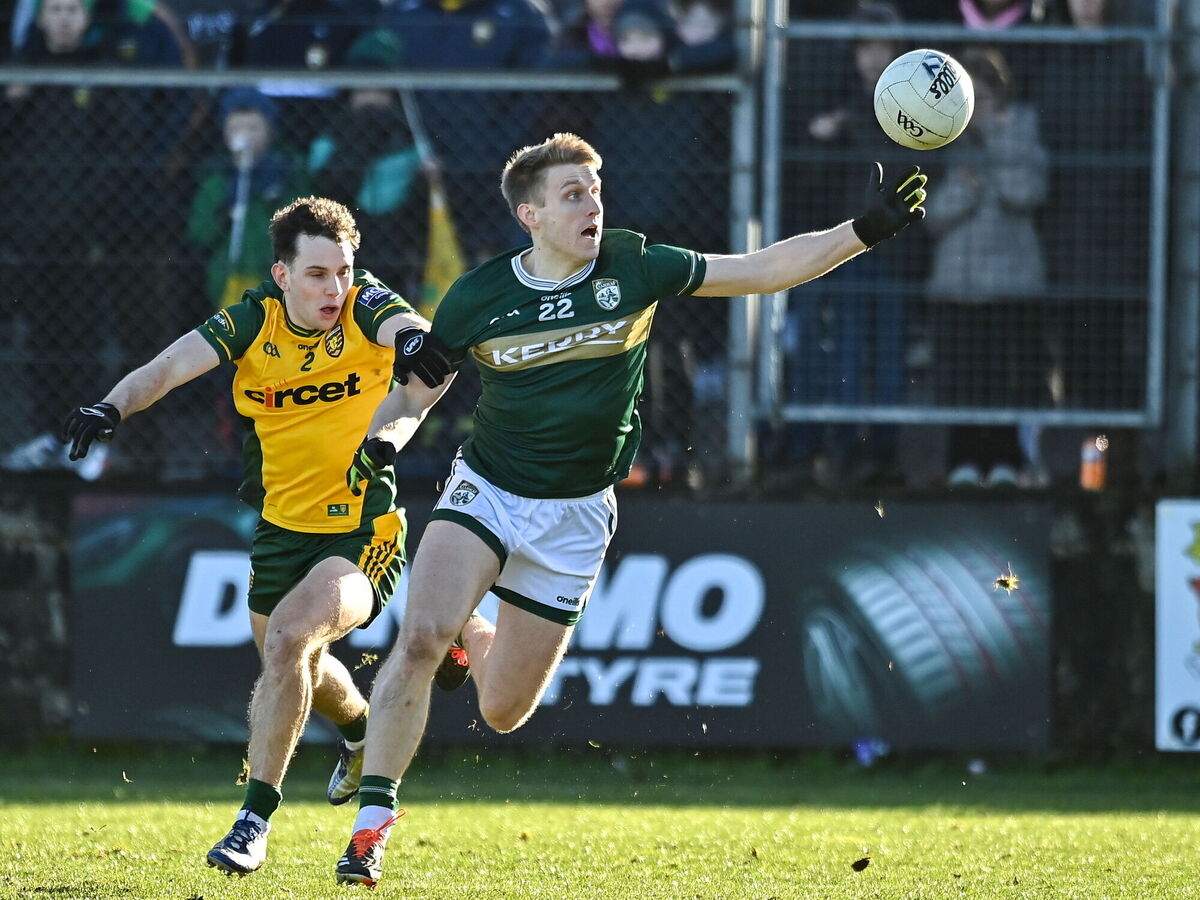 Killian Spillane of Kerry in action against Caolan McColgan of Donegal in Ballyshannon. Pic: Oliver McVeigh/Sportsfile