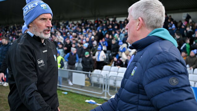 <p>Waterford manager Peter Queally and Limerick boss John Kiely shake hands at Azzurri Walsh Park. Pic: Ray McManus/Sportsfile</p>
