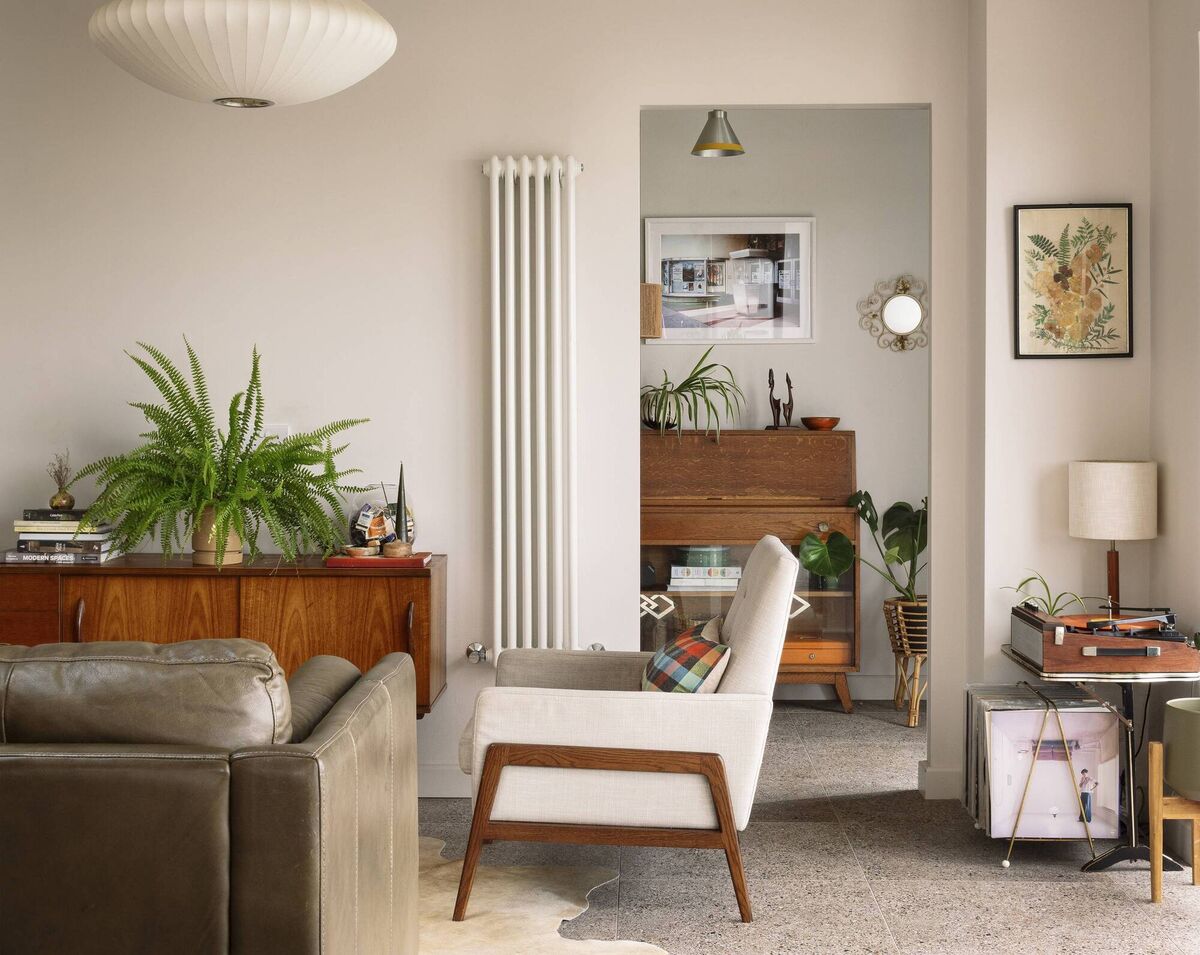 The living area features one of the interior architect's favourite purchases, a George Nelson pendant light. Pictures: Lynda Kenny