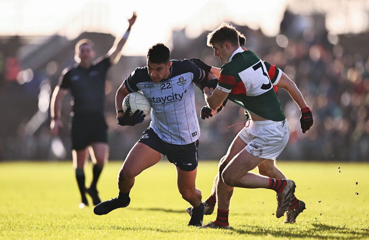 Kevin Stephenson of Dublin is tackled by Rory Brickenden of Mayo during the Allianz Football League Division 1 match between Mayo and Dublin at the Hastings Insurance MacHale Park in Castlebar, Mayo. Photo by Ben McShane/Sportsfile