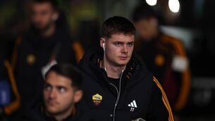 <p>Evan Ferguson of AS Roma arrives at the stadium prior to the UEFA Europa League match between Celtic FC and AS Roma. Pic: Ian MacNicol/Getty Images</p>