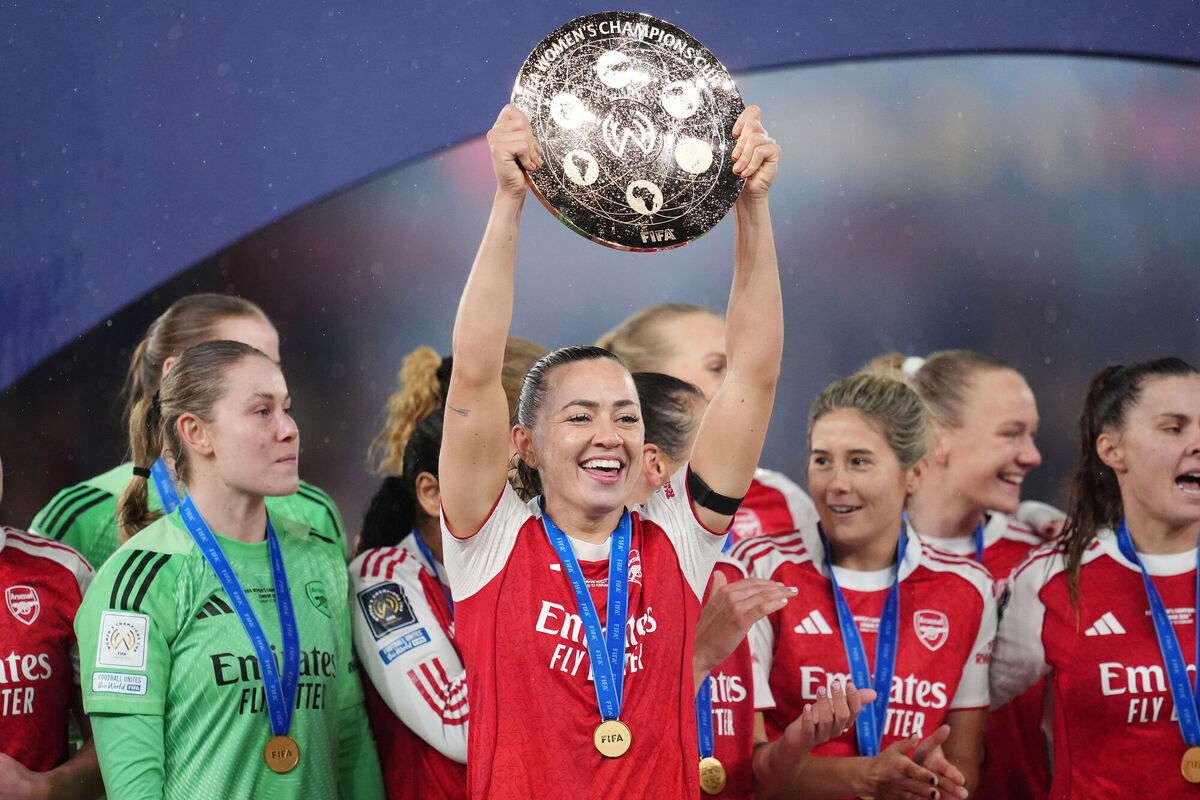 Arsenal's Katie McCabe celebrates with the FIFA Women's Champions Cup trophy. Pic: Adam Davy/PA Wire. Arsenal's Katie McCabe celebrates with the FIFA Women's Champions Cup trophy. Pic: Adam Davy/PA Wire.