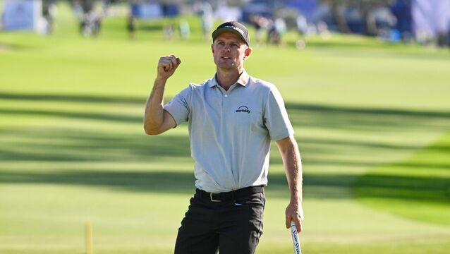 <p>England’s Justin Rose celebrates on the 18th green after winning the Farmers Insurance Open by seven shots (Denis Poroy/AP/PA)</p>