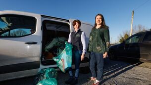 <p>Jess Casey at home in Co Limerick with Anne Marie Kingston of White Sage Decluttering and some of the bags she is taking away for reuse and recycling. Pictures: Eamon Ward</p>