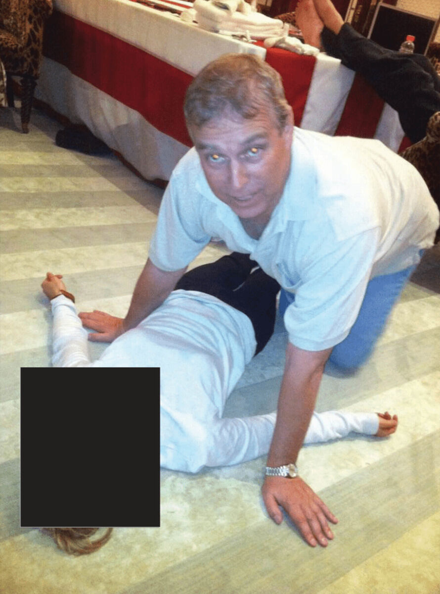 Andrew Mountbatten-Windsor crouched over an unidentified woman which has been released in the latest disclosure of files linked to Jeffrey Epstein. Issue date: Saturday January 31, 2026.