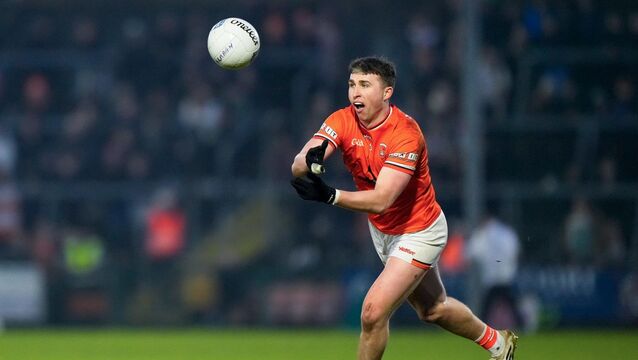 <p>Tiernan Kelly makes a hand pass against Galway. Picture: INPHO/James Lawlor</p>