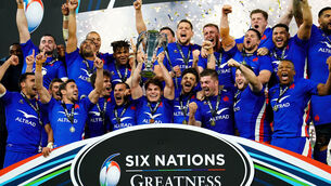 <p>France's Antoine Dupont lifts the trophy with team-mates. Bookmakers have installed France as favourites and historically they have performed well in Six Nations taking place after British and Irish Lions years, winning titles in 2002, 2006, 2010 and 2022 - three of them Grand Slams. Pic: Adam Davy/PA Wire.</p>