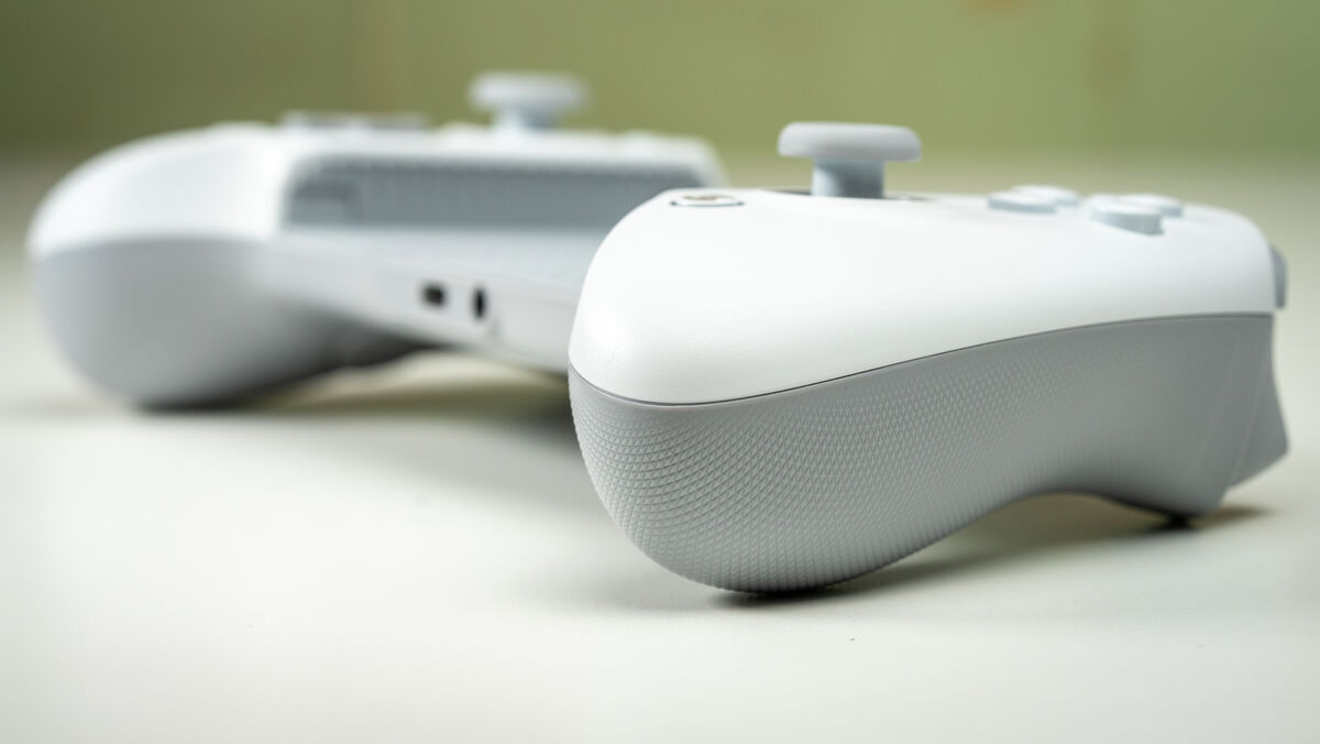 Console-style ergonomics and laser-textured grips make the GameSir G8 Plus MFi comfortable during extended gaming sessions. Picture: Noel Campion.