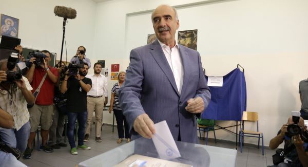 Leader of New Democracy main opposition party Vangelis Meimarakis casts his vote. Picture: AP Leader of New Democracy main opposition party Vangelis Meimarakis casts his vote. Picture: AP