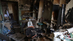 <p>A hospital room damaged after a Russian drone hit a city maternity hospital in Zaporizhzhia, Ukraine, on Sunday. Photo: AP/Kateryna Klochko</p>