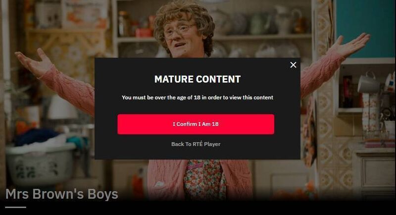 Mrs Brown's Boys — RTÉ Player alerts viewers that it features 'mature content'