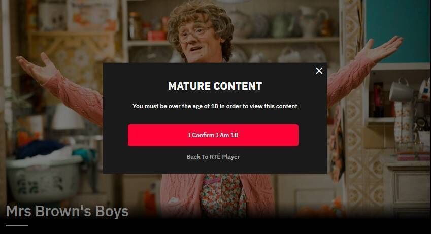 Mrs Brown's Boys — RTÉ Player alerts viewers that it features 'mature content'