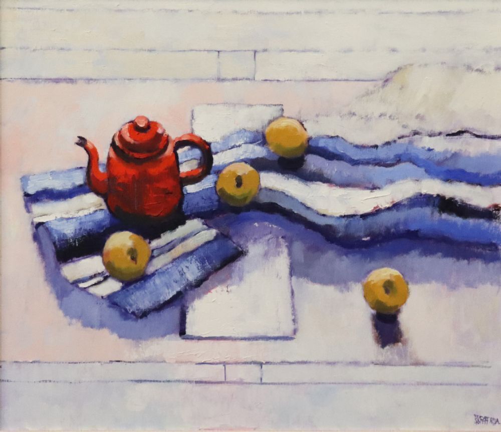 Still Life, Red Teapot and Apples by Richard Croft at de Veres.