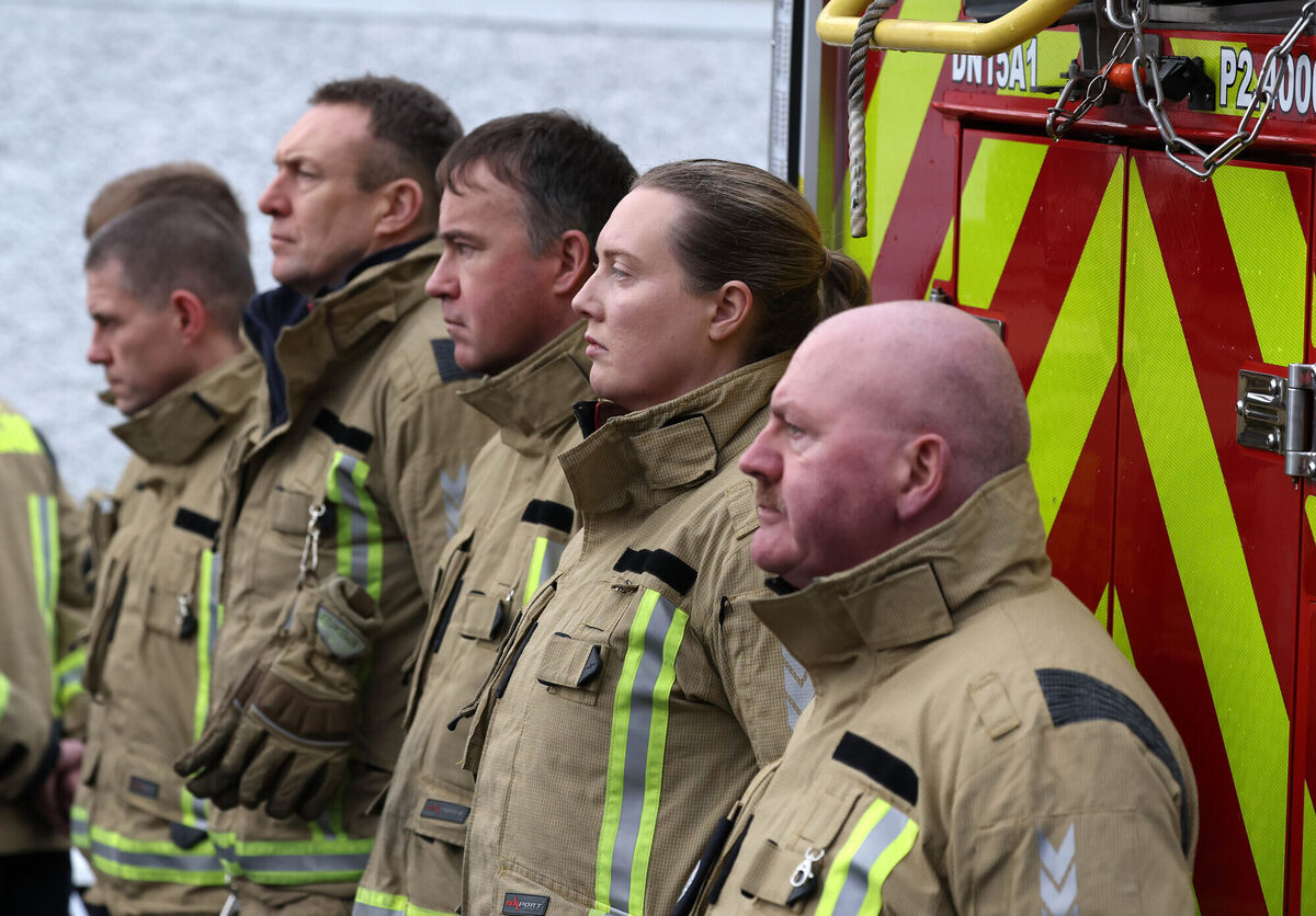 Members of Dublin Fire Brigade provided a guard of honour during the funeral of 16-year-old Grace Lynch who died after being struck by a scrambler bike in Finglas. Picture: Colin Keegan/Collins