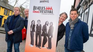 <p>Tom Dunne in Kinsale recently with Beatles Festival organisers Ciaran Fitzgerald, Anthony Collins and Patrick Ryan. Picture: John Allen</p>