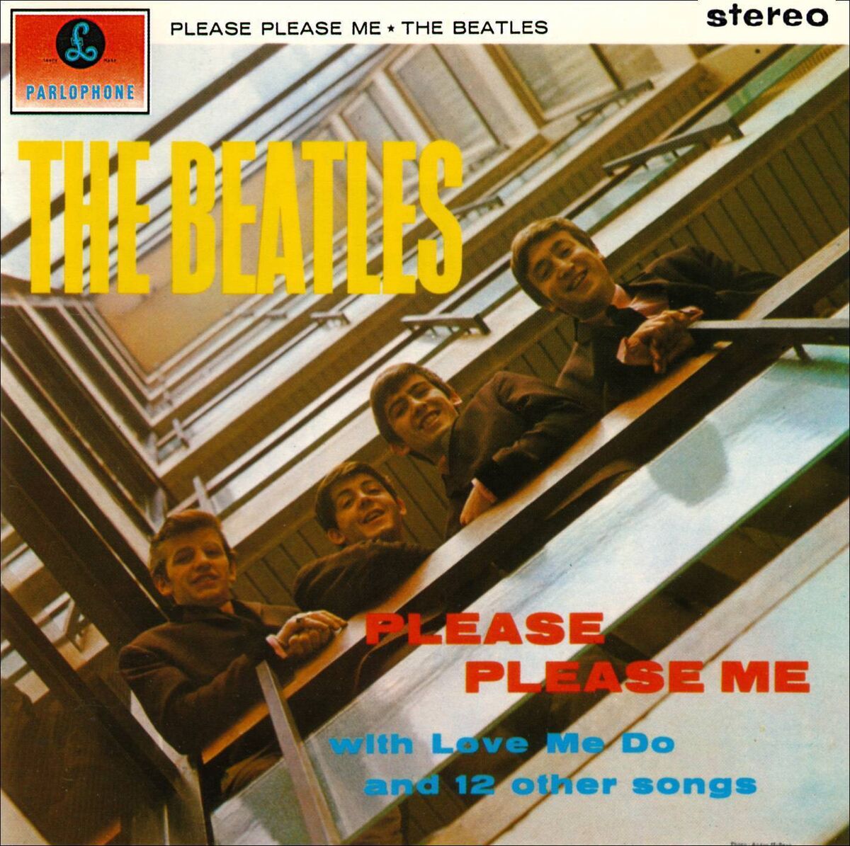 Please Please Me, the debut album by The Beatles, featuring the famous cover photograph by Angus McBean. 