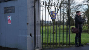 <p>Enoch Burke outside Wilson's Hospital School in Co Westmeath having been refused entry. Picture: Brian Lawless/PA Wire</p>