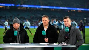 <p>Eddie Jones, Head Coach of Japan, former England rugby player Jonny Wilkinson and former Ireland rugby player Brian O'Driscoll look on as they present on ITV Sport prior to the Guinness Six Nations 2025 match between England and France at Twickenham Stadium on February 08, 2025 in London, England. (Photo by David Rogers/Getty Images)</p>