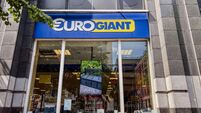 Eurogiant store in Dublin, Ireland. Retail discount shop storefront with products displayed in the window.