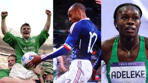 <p>Brian O'Driscoll, Thierry Henry and Rhasidat Adeleke - all at Stade de France</p>