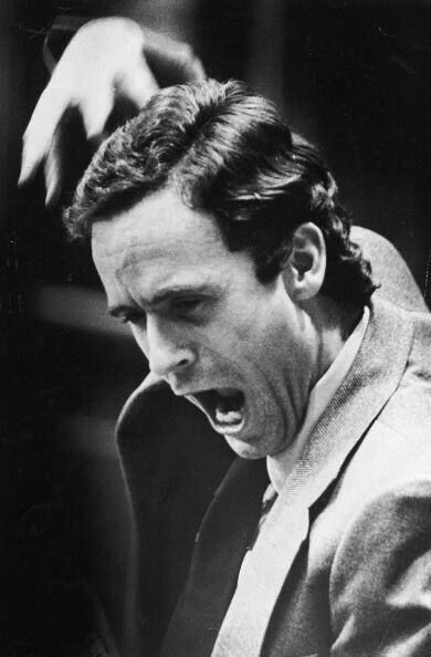 Serial killer Ted Bundy acting up in courtroom after the judge had departed. (Photo by Bill Frakes/Time &amp; Life Pictures/Getty Images)