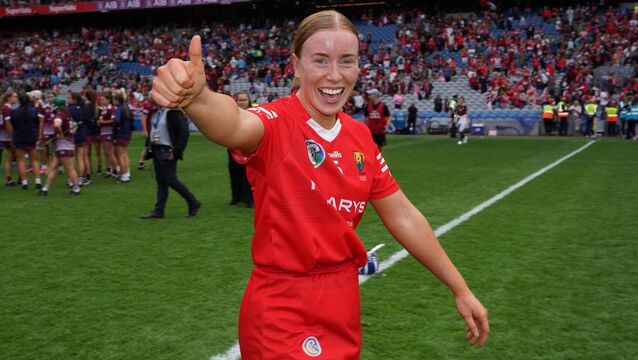 <p>Laura Treacy of Cork celebrates after the 2024 All-Ireland final. Pic: James Lawlor/Inpho</p>