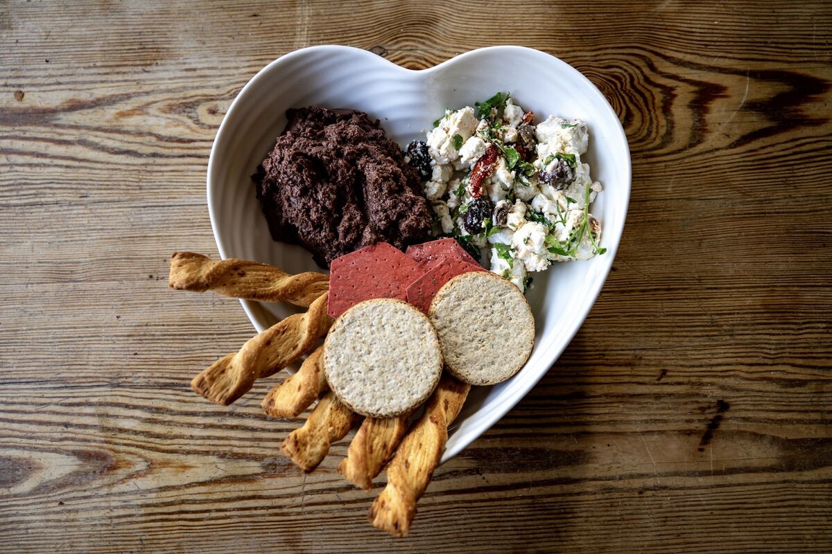Tapenade and Feta Salad from The Real Olive stash in The English Market served with crackers and M&amp;S Cheese Twists. picture Chani Anderson