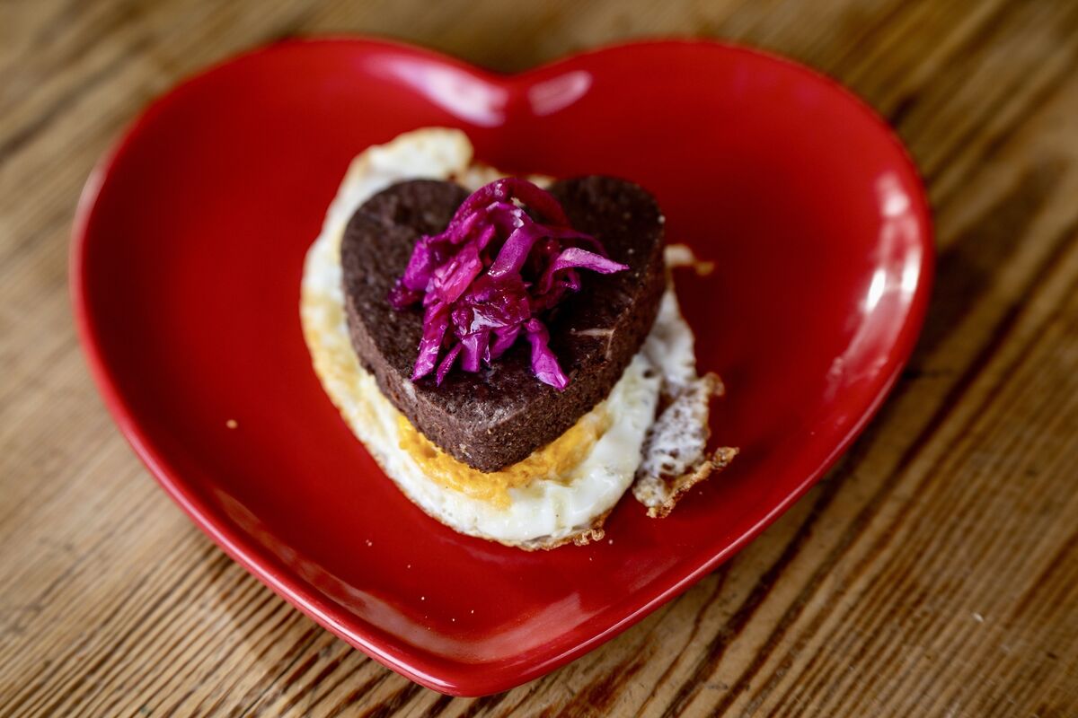 Dunnes Stores Irish Handmade black pudding served with fried egg and red cabbage. picture Chani Anderson