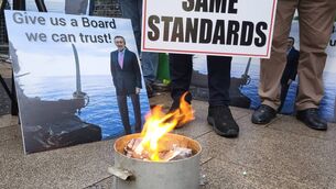 <p>Farmers burn their Bord Bia paperwork outside the Dáil ahead of Larry Murrin going before the agricultural committee.</p> <p>Farmers burn their Bord Bia paperwork outside the Dáil ahead of Larry Murrin going before the agricultural committee.</p>