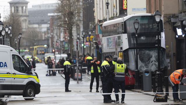 <p>Garda forensic collision investigators at the scene of the bus crash on North Earl St in Dublin city centre on Thursday. Picture: Sam Boal/Collins</p>