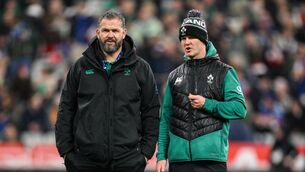 <p>PLENTY TO PONDER: Ireland head coach Andy Farrell and assistant coach Jonathan Sexton before the Guinness 6 Nations Rugby Championship match between France and Ireland at Stade de France in Paris, France. Photo by Brendan Moran/Sportsfile</p>