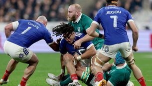 <p>LE CRUNCH: France's Mickael Guillard and Ireland's Jeremy Loughman during the 2026 Guinness Six Nations Championship Round 1, Stade De France, Paris, France 5/2/2026. Pic: INPHO/Billy Stickland</p>