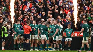 <p>Ireland players at the final whistle. Pic: Ramsey Cardy/Sportsfile</p>